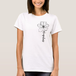 Minimalistische Zwarte Bloem Lijn Kunst Design T-shirt