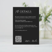 Minimalistische zwarte bruiloft Details QR Code In Informatiekaartje (Staand voorkant)