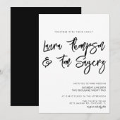 Minimalistische zwarte bruiloft in penseelscript kaart (Voorkant / Achterkant)