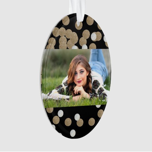 minimalistische zwarte champagne gouden confetti ornament (voorkant)