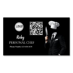 Minimalistische zwarte chef-uniform foto QR-code Magnetisch Visitekaartje