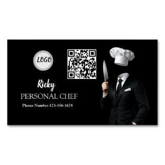 Minimalistische zwarte chef-uniform foto QR-code Magnetisch Visitekaartje