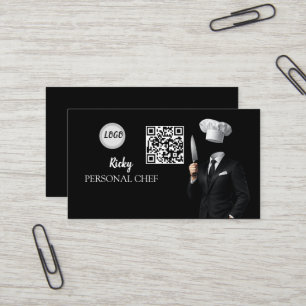 Minimalistische zwarte chef-uniform foto QR-code Visitekaartje