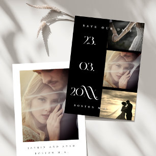 Minimalistische Zwarte Drie Foto Trouwkaart Save The Date