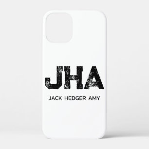 MINIMALISTISCHE ZWARTE DRIE LETTER MONOGRAM NAAM W iPhone 12 MINI HOESJE