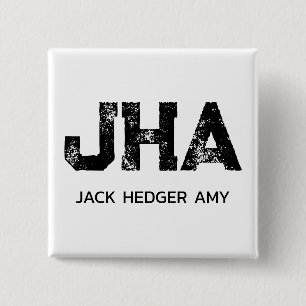 MINIMALISTISCHE ZWARTE DRIE LETTER MONOGRAM NAAM W VIERKANTE BUTTON 5,1 CM