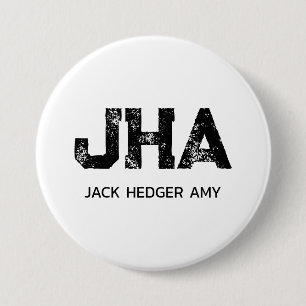 MINIMALISTISCHE ZWARTE DRIELETTERIGE MONOGRAM NAAM RONDE BUTTON 7,6 CM