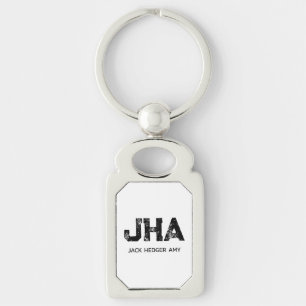MINIMALISTISCHE ZWARTE DRIELETTERIGE MONOGRAM NAAM SLEUTELHANGER