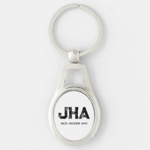 MINIMALISTISCHE ZWARTE DRIELETTERIGE MONOGRAM NAAM SLEUTELHANGER