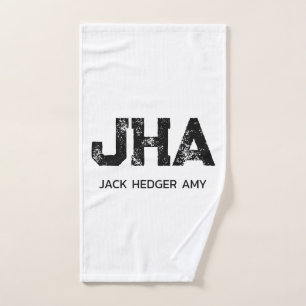 MINIMALISTISCHE ZWARTE DRIELITTERIGE MONOGRAM NAAM HANDDOEK