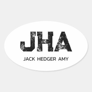 MINIMALISTISCHE ZWARTE DRIELITTERIGE MONOGRAM NAAM OVALE STICKER
