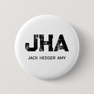 MINIMALISTISCHE ZWARTE DRIELITTERIGE MONOGRAM NAAM RONDE BUTTON 5,7 CM