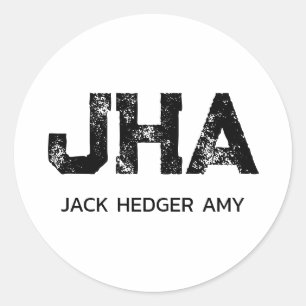 MINIMALISTISCHE ZWARTE DRIELITTERIGE MONOGRAM NAAM RONDE STICKER