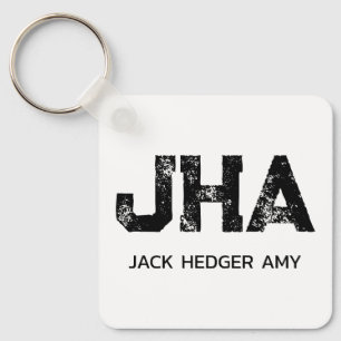 MINIMALISTISCHE ZWARTE DRIELITTERIGE MONOGRAM NAAM SLEUTELHANGER