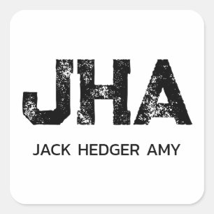 MINIMALISTISCHE ZWARTE DRIELITTERIGE MONOGRAM NAAM VIERKANTE STICKER