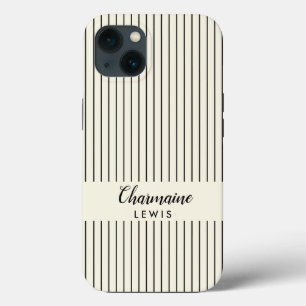 Minimalistische zwarte dunne strepen gepersonalise iPhone 13 hoesje
