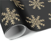Minimalistische zwarte en gouden sneeuwvlokken Ker Cadeaupapier (Rol Hoek)