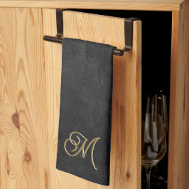 Minimalistische zwarte en gouden vintage luxe mono theedoek