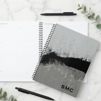 Minimalistische zwarte en grijze geborstelde abstr planner