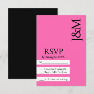 Minimalistische zwarte en hete roze magenta RSVP k Kaartje