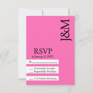 Minimalistische zwarte en hete roze magenta RSVP k Kaartje