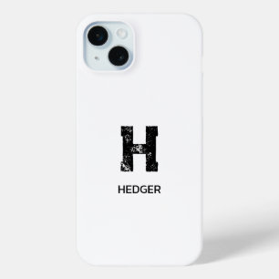 MINIMALISTISCHE ZWARTE EN LETTER MONOGRAM NAAM WIT iPhone 15 MINI HOESJE