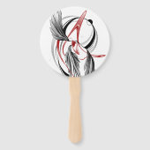 Minimalistische zwarte en rode vleugel lijn kunst  handwaaier (Voorkant)