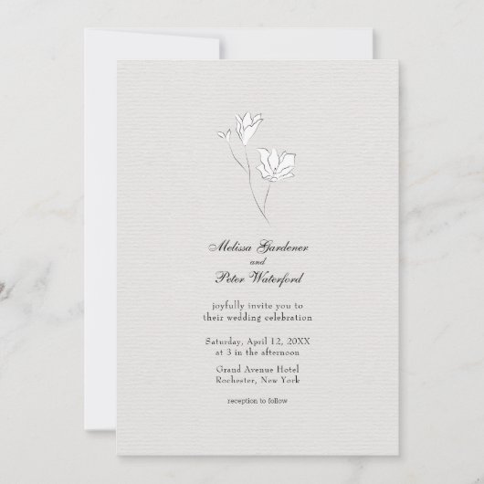 Minimalistische zwarte en witte bloemenschets brui kaart (Voorkant)