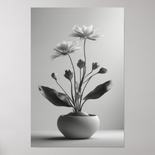 Minimalistische Zwarte en Witte Botanische Bloemmo Poster