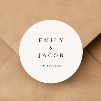 Minimalistische Zwarte En Witte Bruiloft Ronde Sticker