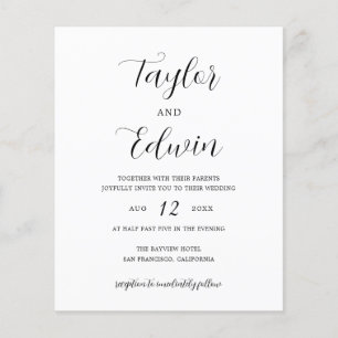 Minimalistische zwarte en witte budget bruiloftsin flyer