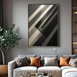 Minimalistische zwarte en witte diagonale strepen canvas afdruk