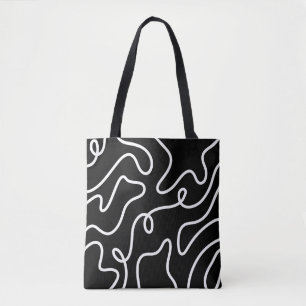 Minimalistische Zwarte en Witte Golflijn Kunst Draagtas