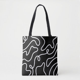 Minimalistische Zwarte en Witte Golflijn Kunst Draagtas