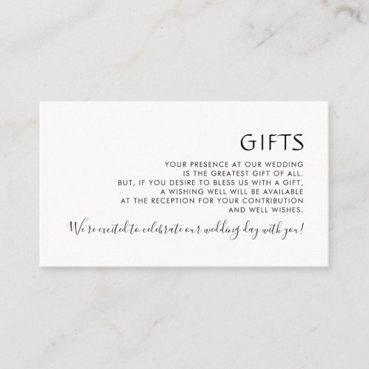 Minimalistische zwarte en witte Huwelijkscadeaus Informatiekaartje (Voorkant)