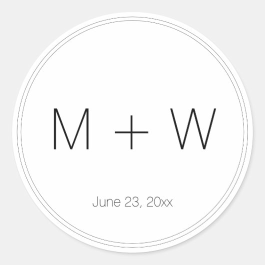 Minimalistische zwarte en witte initialen ronde sticker (Voorkant)