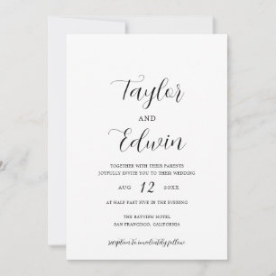 Minimalistische Zwarte en Witte Moderne Bruiloft Kaart