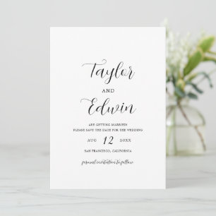 Minimalistische zwarte en witte moderne bruiloft save the date