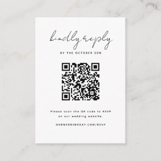 Minimalistische zwarte en witte RSVP met QR-codeka Notitiekaartje