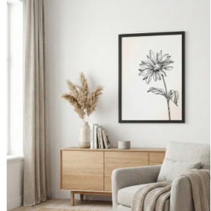 Minimalistische zwarte en witte wilde bloem lijntj poster