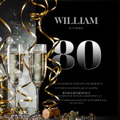 Minimalistische Zwarte en Zilveren 80e verjaardag Kaart