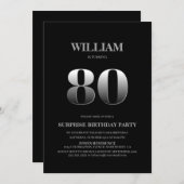 Minimalistische zwarte en zilververrassing 80ste v kaart (Voorkant / Achterkant)