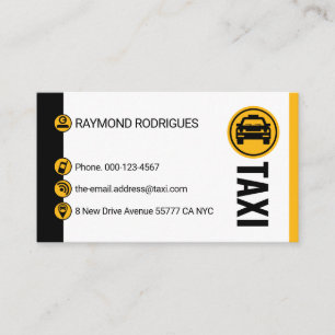 Minimalistische Zwarte Gele Taxi Strepen Rijden Visitekaartje
