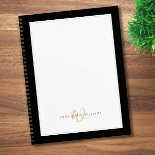 Minimalistische Zwarte Goud Twee Rand Monogram Notitieboek