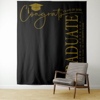 Minimalistische Zwarte & Gouden Gefeliciteerd Afge Wandkleed