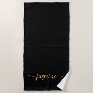Minimalistische Zwarte Gouden Monogram Naam Grote Strandlaken
