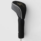 Minimalistische Zwarte Gouden Script Monogram Golfheadcover (Schuin)