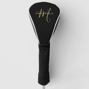 Minimalistische Zwarte Gouden Script Monogram Golfheadcover