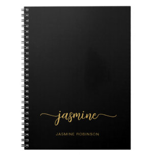 Minimalistische Zwarte Gouden Vrouwelijke Initiaal Notitieboek