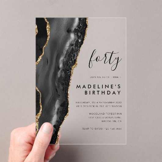 Minimalistische zwarte goudgetijden 40e verjaardag acryl uitnodigingen (Insitu (Draagbaar))